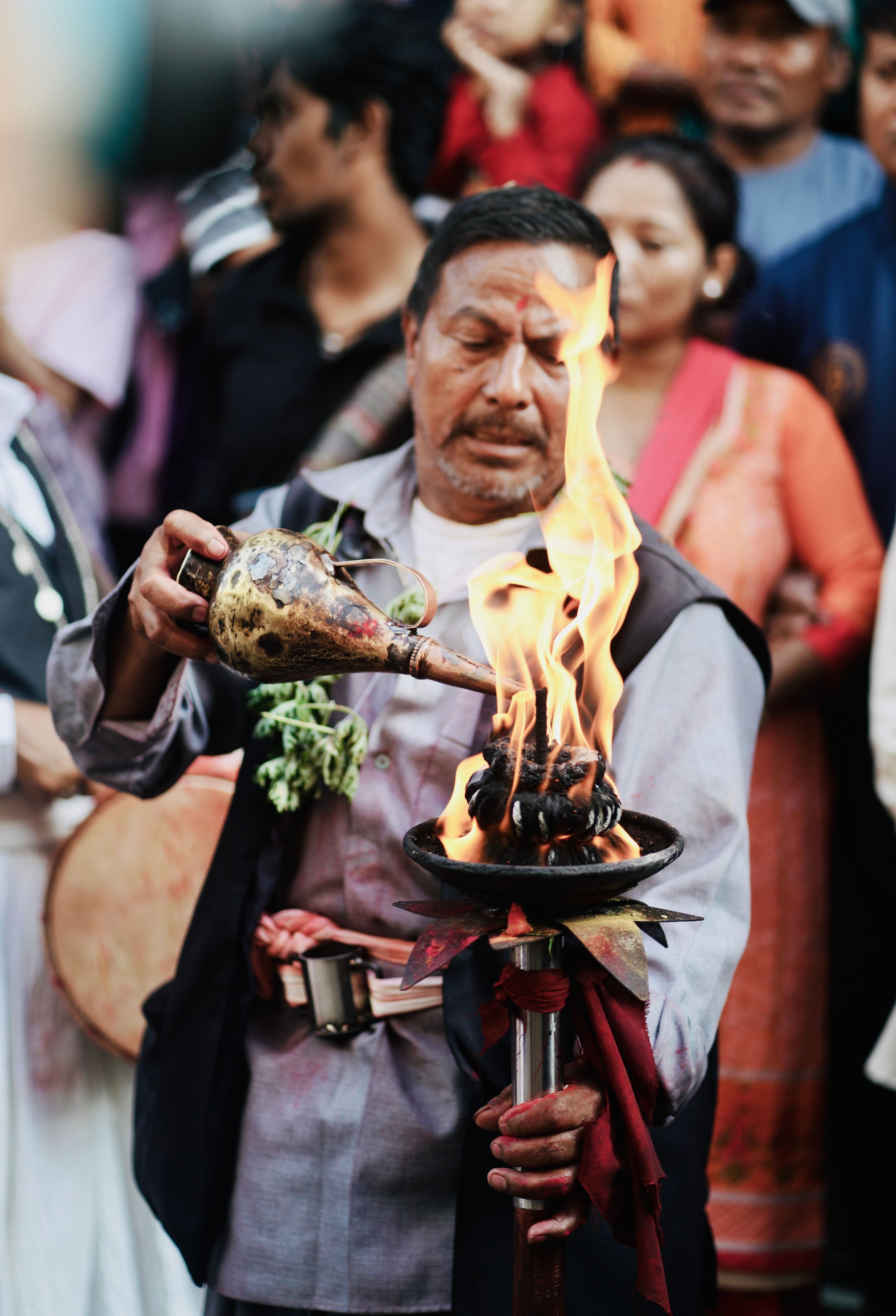 Oil lamps carried for the departed during Indra Jatra