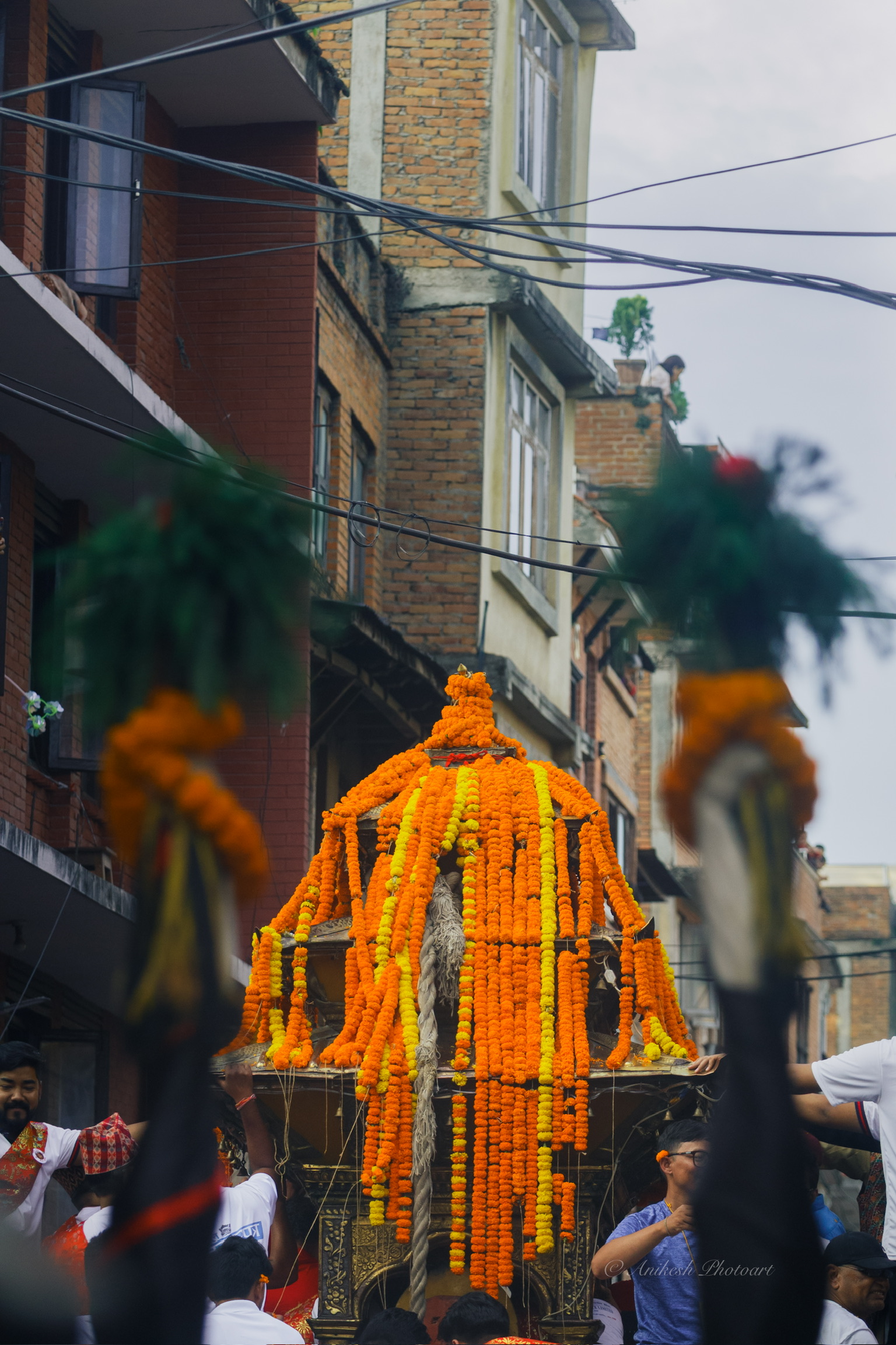 The Kumari chariot pulled through Kathmandu